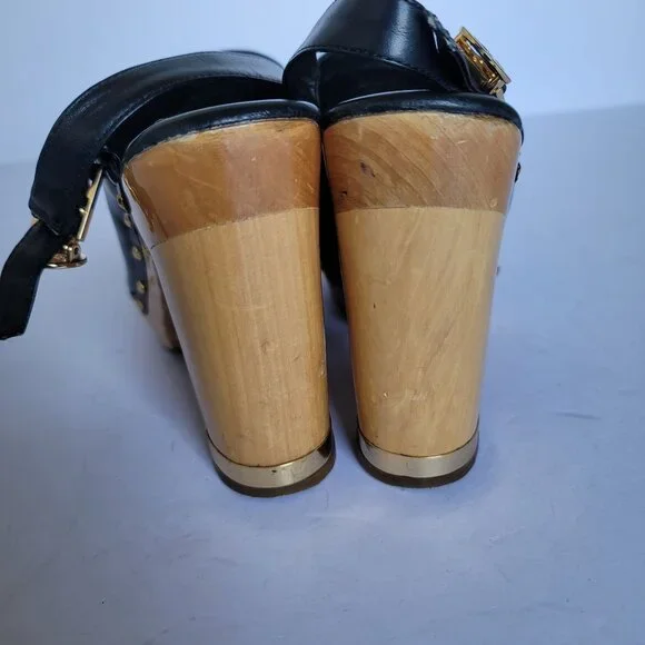 Tory Burch Brayden Perforated Leather Logo Slingback Wood Clogs. Size 7.5M - Picture 6 of 11